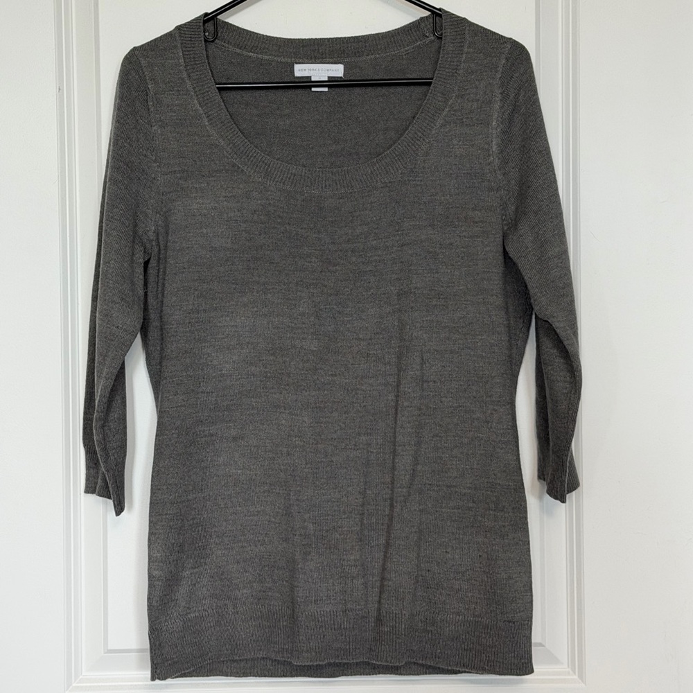 New York & Company Charcoal Scoop Neck Sweater